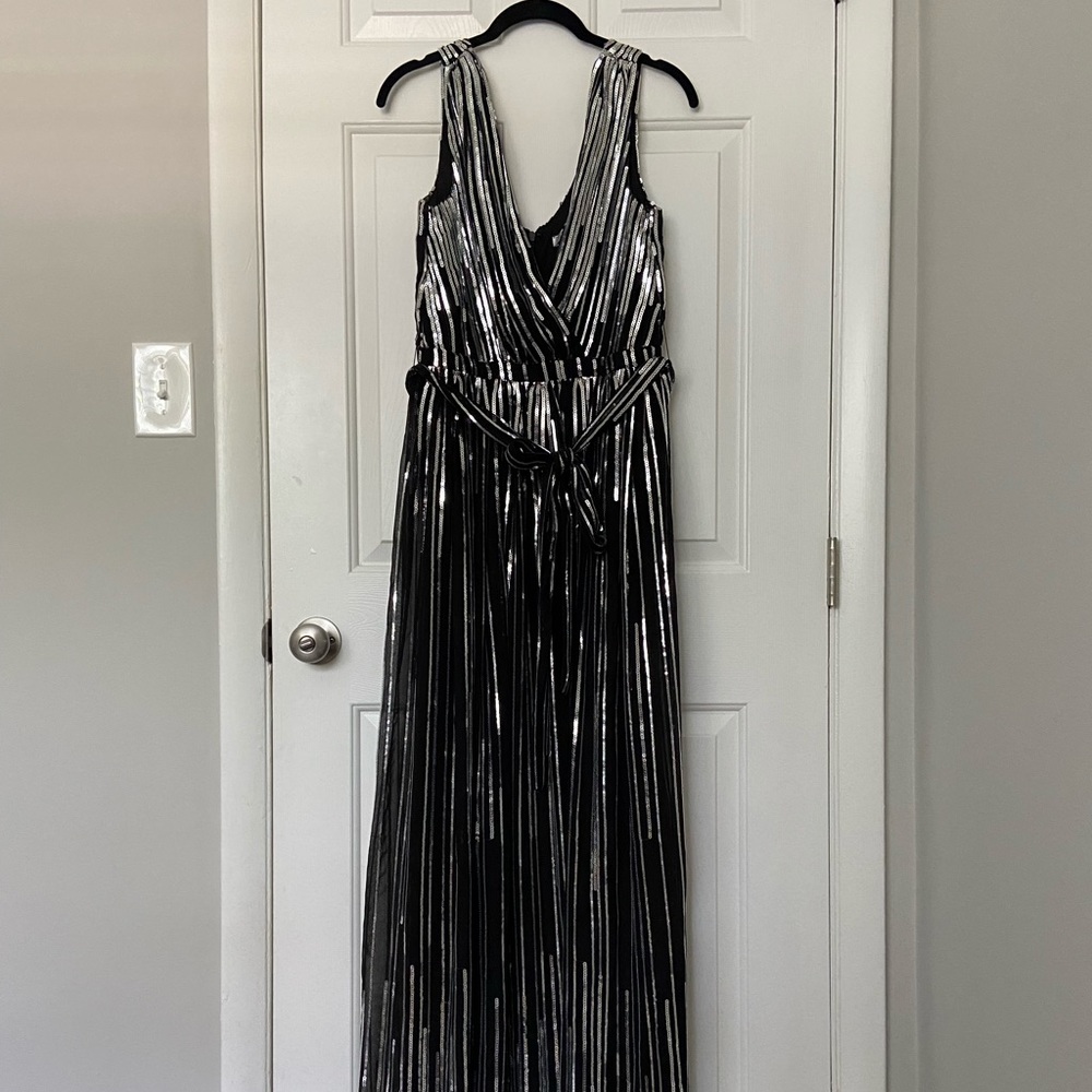 Black and silver sequin maxi dress / gown